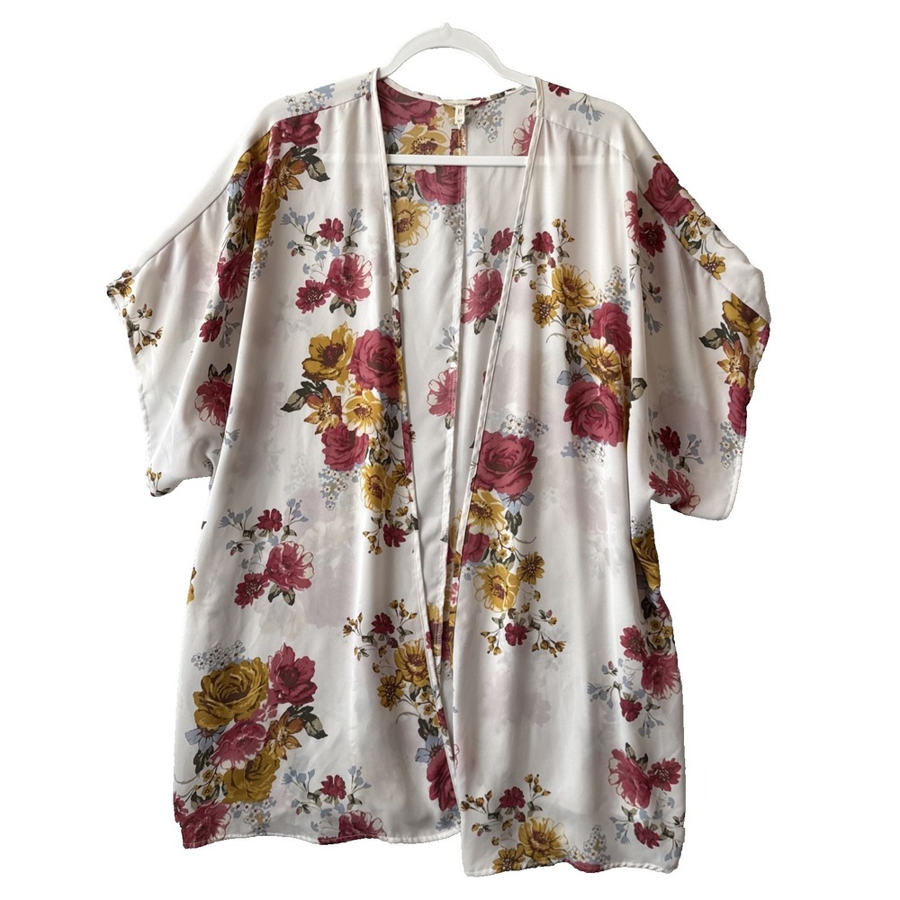 Maurices Floral Sheer Open Kimono Cardigan Plus 0/1 Cottagecore Boho Beach Cover